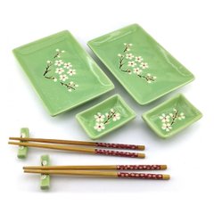 Сервиз для суши "Сакура на зеленом фоне" (2 персоны) (28х28,3х3,5 см), K334281N - фото товару
