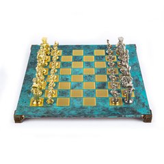 S11TIR шахматы "Manopoulos", "Греко-римские", латунь, в деревянном футляре, бирюзовые, фигуры золото/серебро, 44х44см, 7,4 кг, S11TIR - фото товара