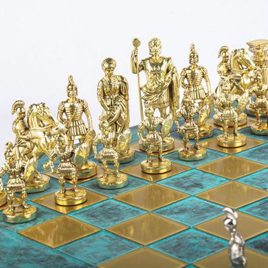S11TIR шахи "Manopoulos", "Греко-римські", латунь, у дерев'яному футлярі, бірюзовий, 44х44см, 7,4 кг, S11TIR - фото товару