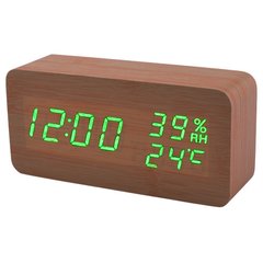 Часы сетевые VST-862S-4 зеленые, (корпус коричневый) температура, влажность, USB, 8434 - фото товара