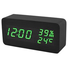 Часы сетевые VST-862S-4 зеленые, (корпус черный) температура, влажность, USB, 8433 - фото товара