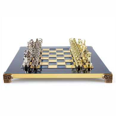 S15BLU шахи "Manopoulos", "Лучники", латунь, у дерев'яному футлярі, сині, 28х28см 3,2 кг, S15BLU - фото товару