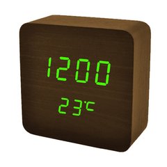 Годинник мережевий VST-872-4, зелений, (корпус коричневий) температура, USB, 8415 - фото товару