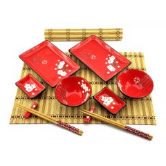 Сервиз для суши "Белая сакура а красном фоне" (2 персоны)(39х27,5х5,5 см), K334282C - фото товара
