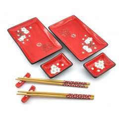 Сервиз для суши "Белая сакура на красном фоне" (2 персоны)(28х28,3х3,5 см), K334281C - фото товара