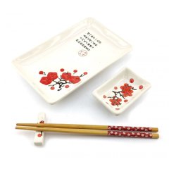 Сервиз для суши "Красная сакура на белом фоне"(28х14 см)(1 персона), K334280B - фото товара