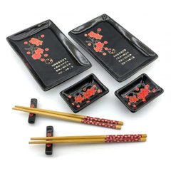 Сервиз для суши "Красная сакура на черном фоне" (2 персоны)(28х28,3х3,5 см), K334281A - фото товара