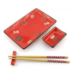 Сервиз для суши "Иероглифы на красном фоне"(28х14 см)(1 персона), K334280D - фото товара