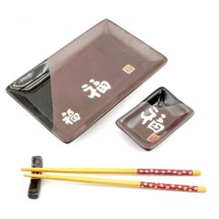 Сервиз для суши "Иероглифы на шоколадном фоне"(28х14 см)(1 персона), K334280F - фото товара
