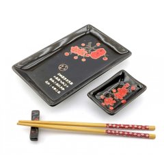 Сервиз для суши "Красная сакура на черном фоне"(28х14 см)(1 персона), K334280A - фото товара