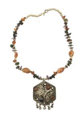 Ожерелье с каменьями агата и кулоном "Шестигранник", K329279A - фото товара