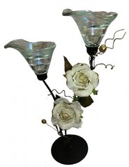 Підсвічник на 1 свічку з 2-ма білими ганчірковими трояндами, K89060105O1137472059 - фото товару