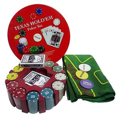 Покерний набір на 240 фішок з номіналом в круглій металевій упаковці №240T, №240T - фото товару