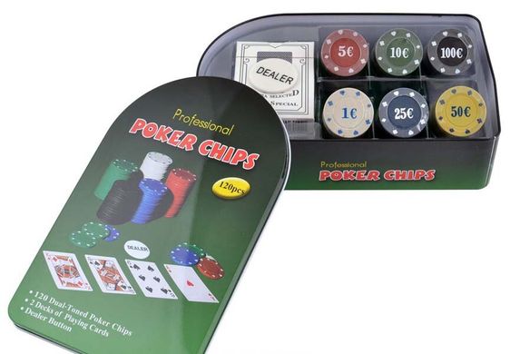 Покерный набор в металлической коробке, 120T-X - фото товара