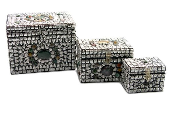Сундуки металлические с камнями (н-р 3 шт.)(20х17х16 см), K318239 - фото товара