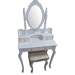Столик туалетный белый, с кружевами,с зеркалом и пуфом, массив дерева (145 х 40 х 75 см.), K330365A - фото товара