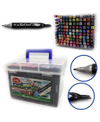 Набор скетч маркеров "TouchCool" скош+тонк, 120цв., пласт. чемодан, 120шт/этик., K2746403OO0229-120 - фото товара