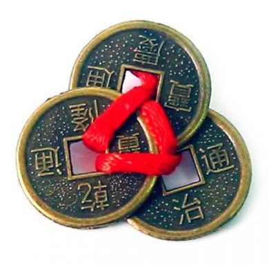 Монеты (3 шт) (2см) в кошелек темные красная ленточка (100 шт/уп), K320241 - фото товара