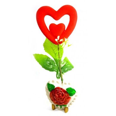 Ваза роза керамическая с сердечком (22х9х5,5 см), K323955 - фото товара