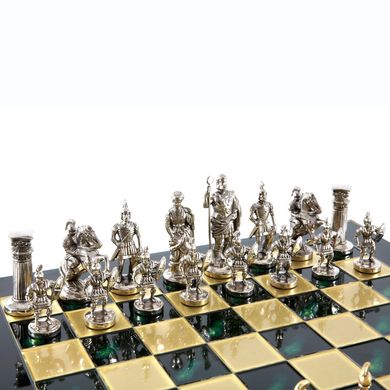 S11GRE шахматы "Manopoulos", "Греко-римские", латунь, в деревянном футляре, зелёные, фигуры золото/серебро 44х44см, 7,4 кг, S11GRE - фото товара