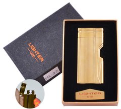 Электроимпульсная зажигалка в подарочной упаковке Lighter (Двойная молния, USB) №HL-37 Gold, №HL-37 Gold - фото товара