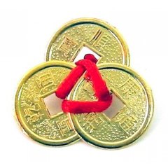 Монеты (3 шт) (2см) в кошелек золотые красная ленточка (100шт/уп), K320239 - фото товара