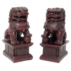 Китайські леви пара кам'яна крихта коричневі (10,5х6,5х4,5 см), K33038 - фото товару