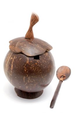 Чашка с ложкой и крышкой из кокоса (15,5х9х9 см), K329619 - фото товару