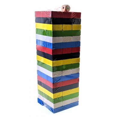 Игра настольная "Дженга" цветная с кубиком (54 бруска)(22х7,5х7,5 см), K332374 - фото товара