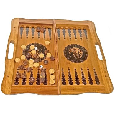 Нарды с шахматами бамбуковые "Баку" (40х21х3.8 см), K334178 - фото товара