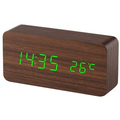 Часы сетевые VST-862-4 зеленые, (корпус коричневый) температура, USB, 9413 - фото товара