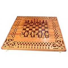 Нарди-шахи-шашки,(56×28×2,2 см),різьблені,дерев'яні,з фігурами та фішками, K334146 - фото товару