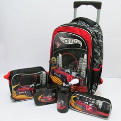 Набір: чемодан-дитячий рюкзак на 2 колесах+сумка+пенал+ланчбокс+пляшка "Машина", K2729760OO1958DSCN - фото товару