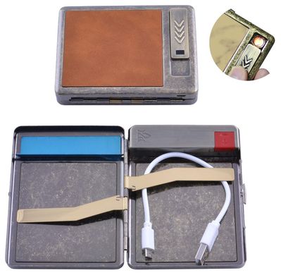 Портсигар подарунковий з USB запальничкою (Спіраль розжарювання, 20 сигарет) №HL-8001-2, №HL-8001-2 - фото товару
