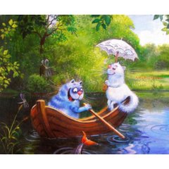 Раскраска по номерам 30*40см "Прогулка кошек в лодке" OPP (холст на раме краски+кисти), K2748558OO1189EKTL_O - фото товару