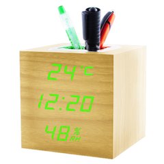 Часы сетевые VST-878S-4, зеленые, (корпус желтый) температура, влажность, USB, SL8427 - фото товара