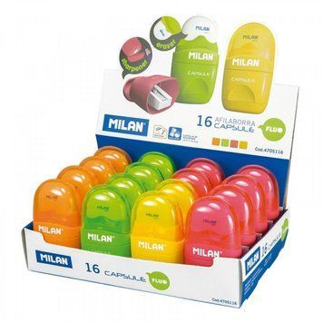 Ластик + точилка "Capsule Fluo" ТМ "MILAN" 6,5*3,5см, mix, K2738673OO4705116 - фото товару