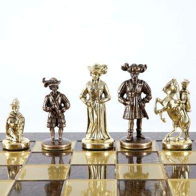 S12CBRO шахи "Manopoulos", "Мушкетери", латунь, у дерев'яному футлярі, коричневі, 44х44см, 8,4 кг, S12CBRO - фото товару
