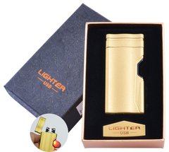 Електроімпульсна запальничка в подарунковій упаковці Lighter (Подвійна блискавка, USB) №HL-38 Gold, №HL-38 Gold - фото товару