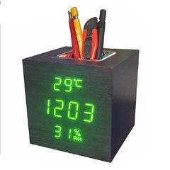 Часы сетевые VST-878S-4, зеленые, (корпус черный) температура, влажность, USB, SL8426 - фото товара