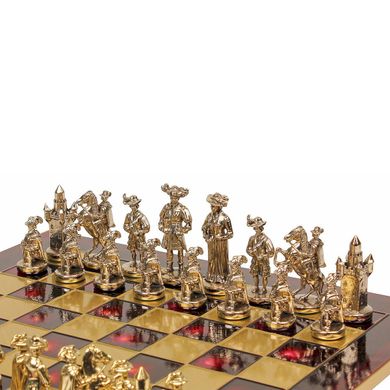 S12RED шахи "Manopoulos", "Мушкетери", латунь, у дерев'яному футлярі, червоні, 44х44см, 8,4 кг, S12RED - фото товару