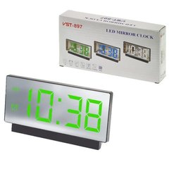 Часы сетевые VST-897-4, ярко-зеленый,температура, USB, 9410 - фото товара