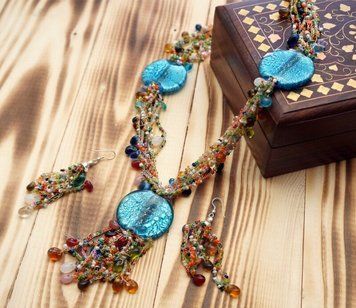 Комплект бусы + серьги ACCESSORY Синие стекла, K8800124O1252433705 - фото товара