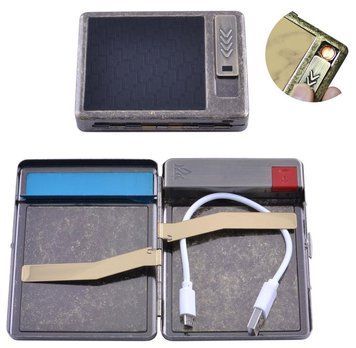 Портсигар подарунковий з USB запальничкою (Спіраль розжарювання, 20 сигарет) №HL-8001-5, №HL-8001-5 - фото товару
