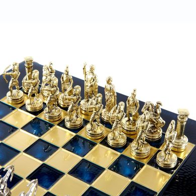 S15BLU шахматы "Manopoulos", "Лучники", латунь, в деревянном футляре, синие, фигуры золото/серебро 28х28см 3,2 кг, S15BLU - фото товара