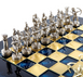S15BLU шахматы "Manopoulos", "Лучники", латунь, в деревянном футляре, синие, фигуры золото/серебро 28х28см 3,2 кг