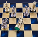 S15BLU шахи "Manopoulos", "Лучники", латунь, у дерев'яному футлярі, сині, 28х28см 3,2 кг