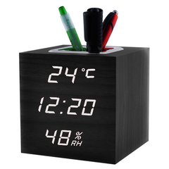 Часы сетевые VST-878S-6, белые, (корпус черный) температура, влажность, USB, SL8405 - фото товара
