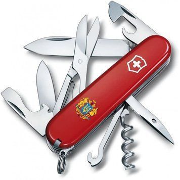 Ніж "Victorinox" Climber Ukraine 91мм/14функ/черв /Великий Герб України, 1.3703_T0400u - фото товару