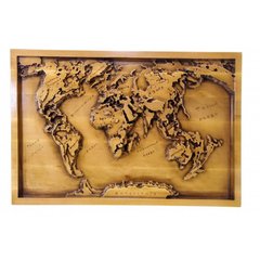 Панно "Карта мира" деревянное,резное,покрыто патиной (43×29×2.5 см) массив дерева, K334131 - фото товара